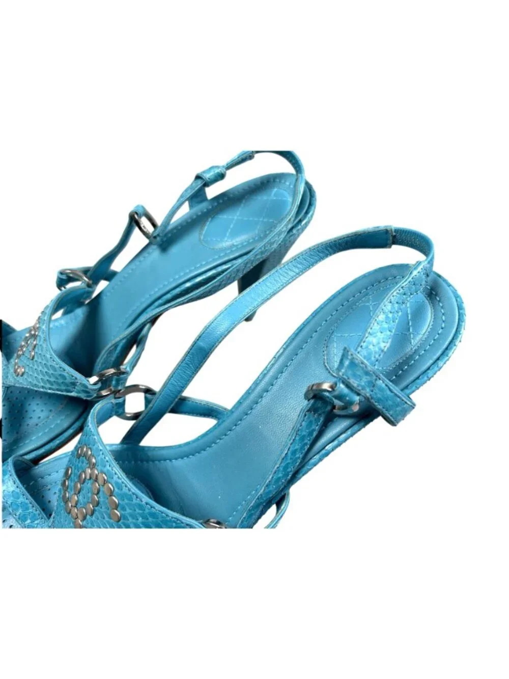 Chanel 2007 Cruise Blue Alligator CC Logo Sandals EU 40B With Box MSRP $860